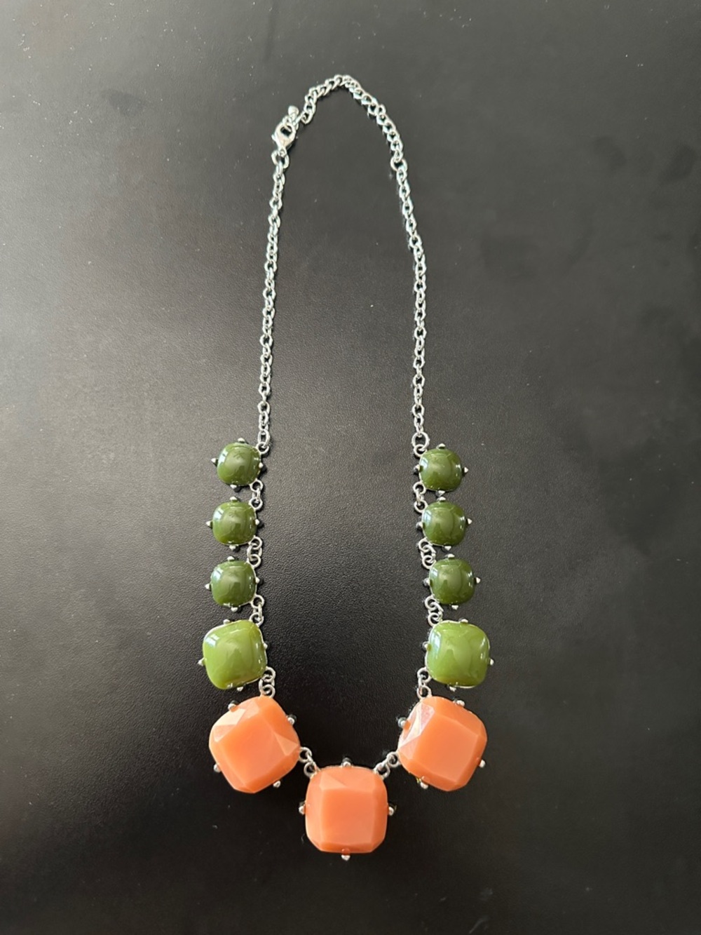 Green and Coral Beaded Statement Necklace